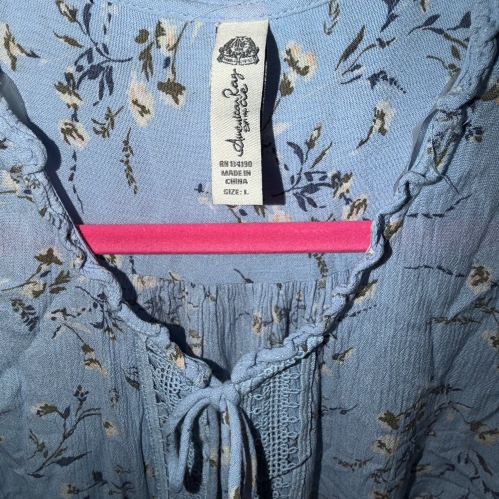 American Rag Light Blue Floral Tie-Neck Women's Dress Size L - Picture 2 of 4